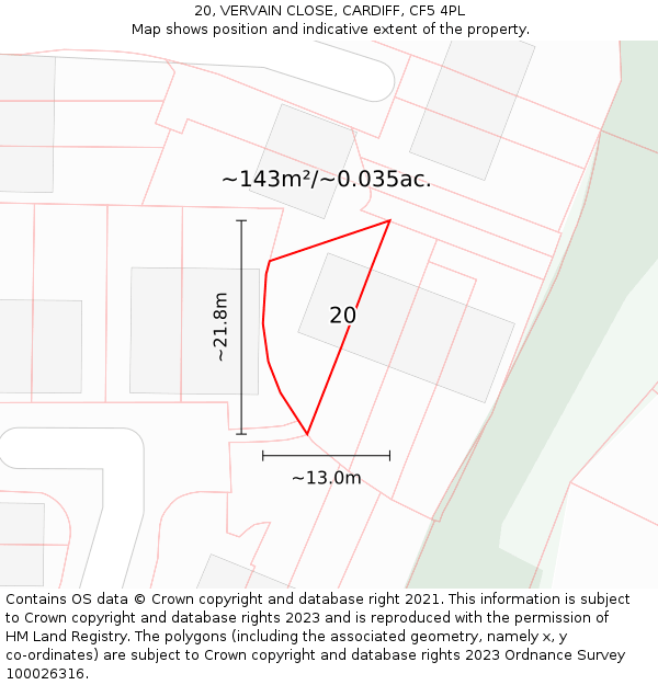 20, VERVAIN CLOSE, CARDIFF, CF5 4PL: Plot and title map