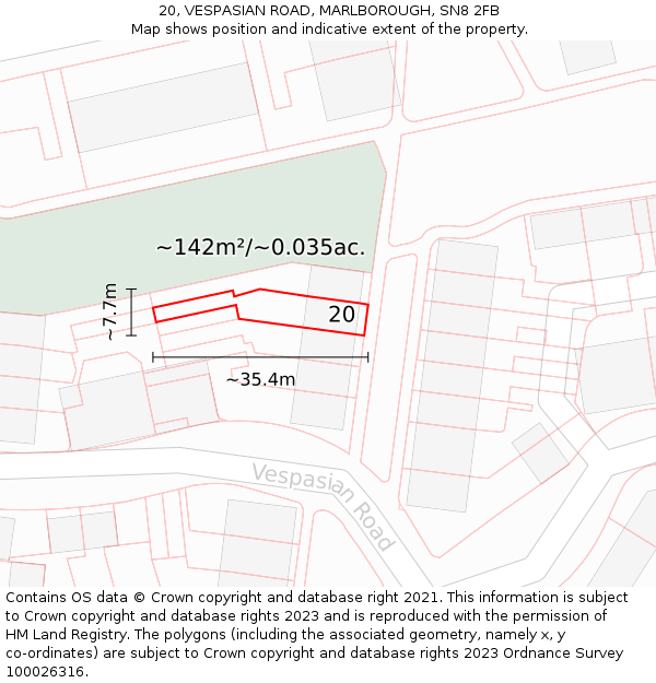 20, VESPASIAN ROAD, MARLBOROUGH, SN8 2FB: Plot and title map