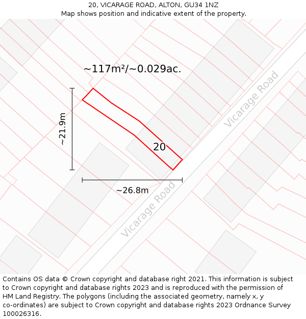 20, VICARAGE ROAD, ALTON, GU34 1NZ: Plot and title map
