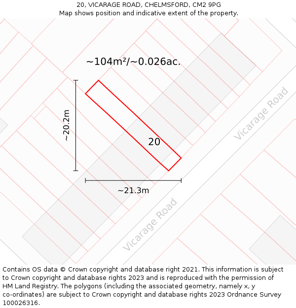 20, VICARAGE ROAD, CHELMSFORD, CM2 9PG: Plot and title map