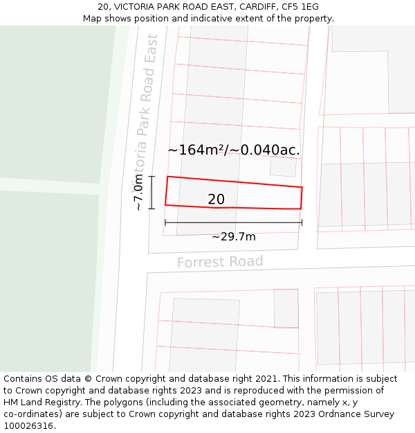 20, VICTORIA PARK ROAD EAST, CARDIFF, CF5 1EG: Plot and title map