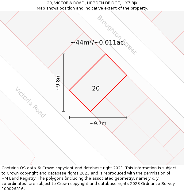 20, VICTORIA ROAD, HEBDEN BRIDGE, HX7 8JX: Plot and title map