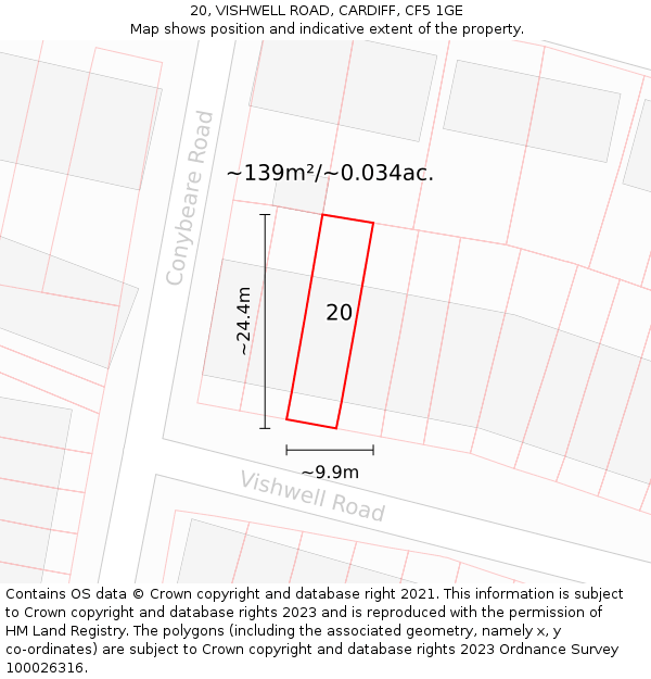 20, VISHWELL ROAD, CARDIFF, CF5 1GE: Plot and title map