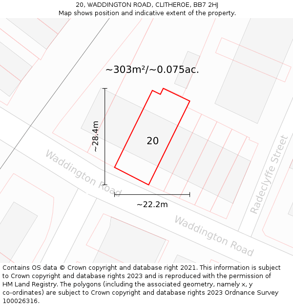 20, WADDINGTON ROAD, CLITHEROE, BB7 2HJ: Plot and title map