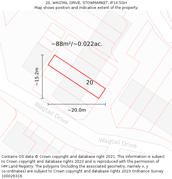 20, WAGTAIL DRIVE, STOWMARKET, IP14 5GH: Plot and title map