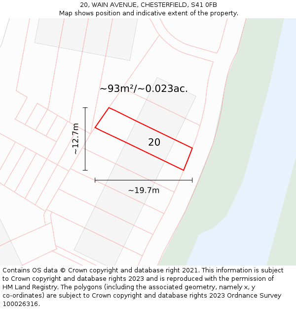 20, WAIN AVENUE, CHESTERFIELD, S41 0FB: Plot and title map