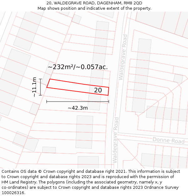 20, WALDEGRAVE ROAD, DAGENHAM, RM8 2QD: Plot and title map
