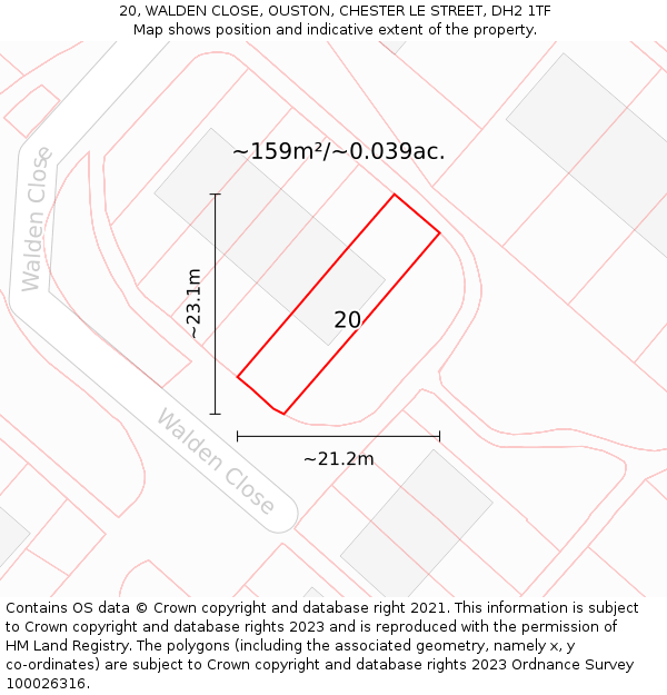 20, WALDEN CLOSE, OUSTON, CHESTER LE STREET, DH2 1TF: Plot and title map