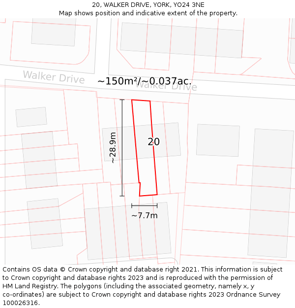 20, WALKER DRIVE, YORK, YO24 3NE: Plot and title map