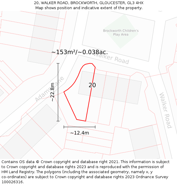 20, WALKER ROAD, BROCKWORTH, GLOUCESTER, GL3 4HX: Plot and title map