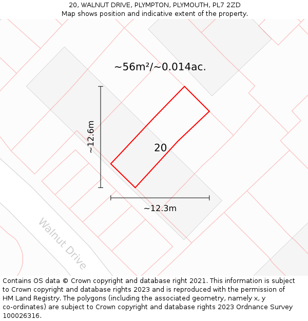 20, WALNUT DRIVE, PLYMPTON, PLYMOUTH, PL7 2ZD: Plot and title map