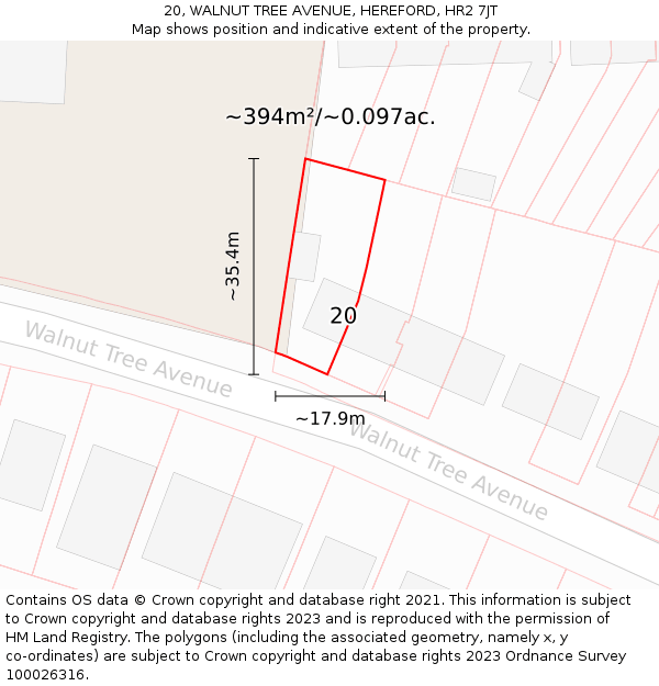 20, WALNUT TREE AVENUE, HEREFORD, HR2 7JT: Plot and title map