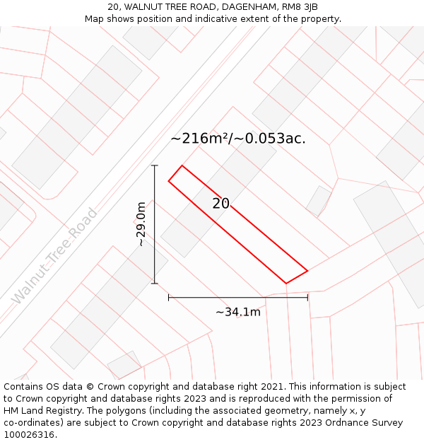 20, WALNUT TREE ROAD, DAGENHAM, RM8 3JB: Plot and title map