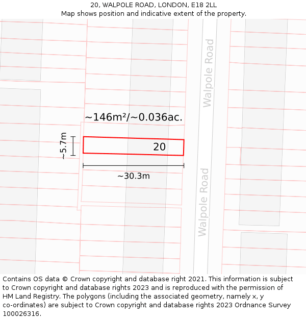 20, WALPOLE ROAD, LONDON, E18 2LL: Plot and title map