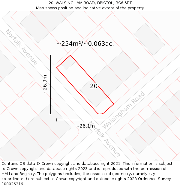 20, WALSINGHAM ROAD, BRISTOL, BS6 5BT: Plot and title map