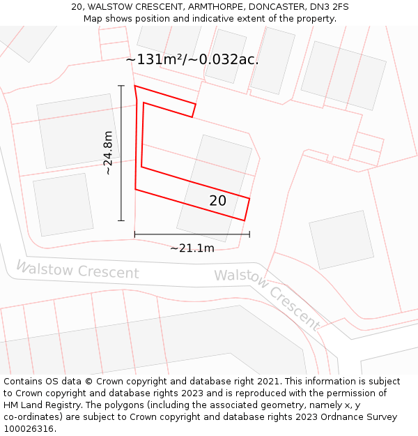 20, WALSTOW CRESCENT, ARMTHORPE, DONCASTER, DN3 2FS: Plot and title map