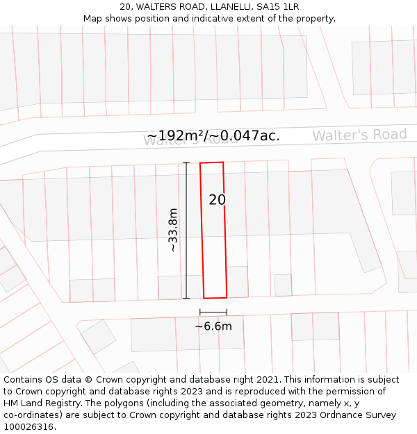 20, WALTERS ROAD, LLANELLI, SA15 1LR: Plot and title map