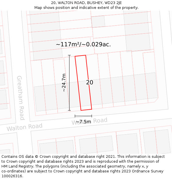20, WALTON ROAD, BUSHEY, WD23 2JE: Plot and title map