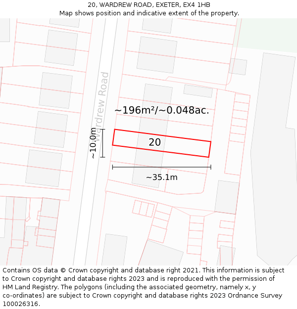 20, WARDREW ROAD, EXETER, EX4 1HB: Plot and title map