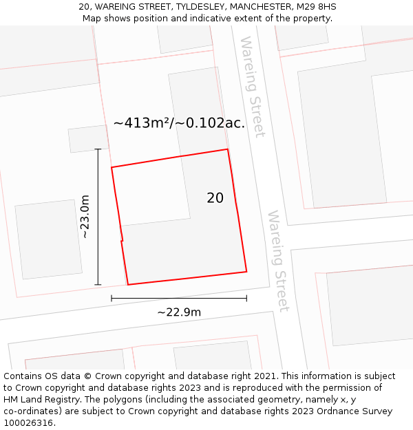 20, WAREING STREET, TYLDESLEY, MANCHESTER, M29 8HS: Plot and title map