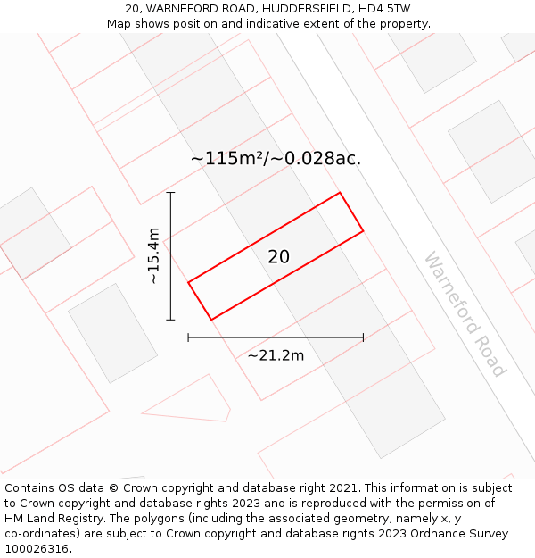 20, WARNEFORD ROAD, HUDDERSFIELD, HD4 5TW: Plot and title map
