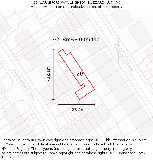 20, WARNEFORD WAY, LEIGHTON BUZZARD, LU7 4PX: Plot and title map
