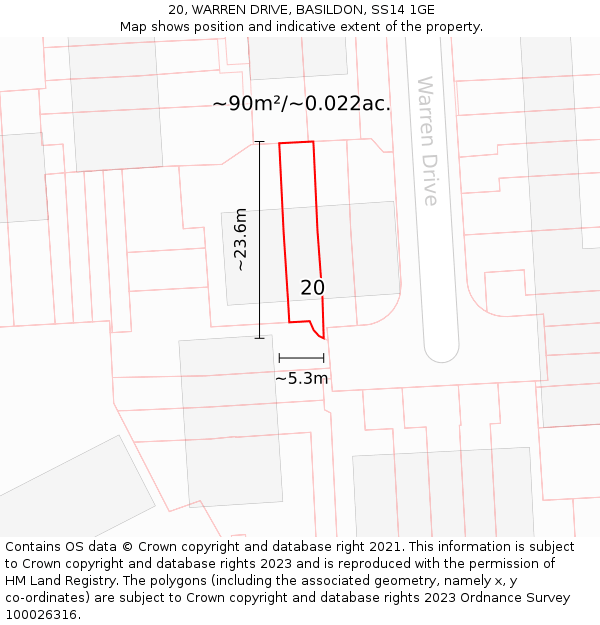 20, WARREN DRIVE, BASILDON, SS14 1GE: Plot and title map
