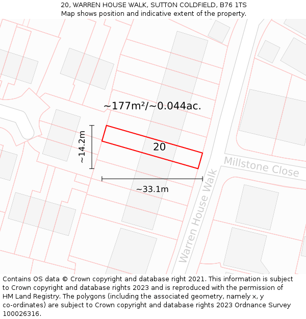 20, WARREN HOUSE WALK, SUTTON COLDFIELD, B76 1TS: Plot and title map