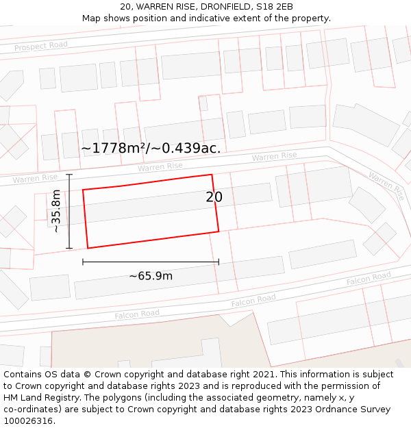 20, WARREN RISE, DRONFIELD, S18 2EB: Plot and title map