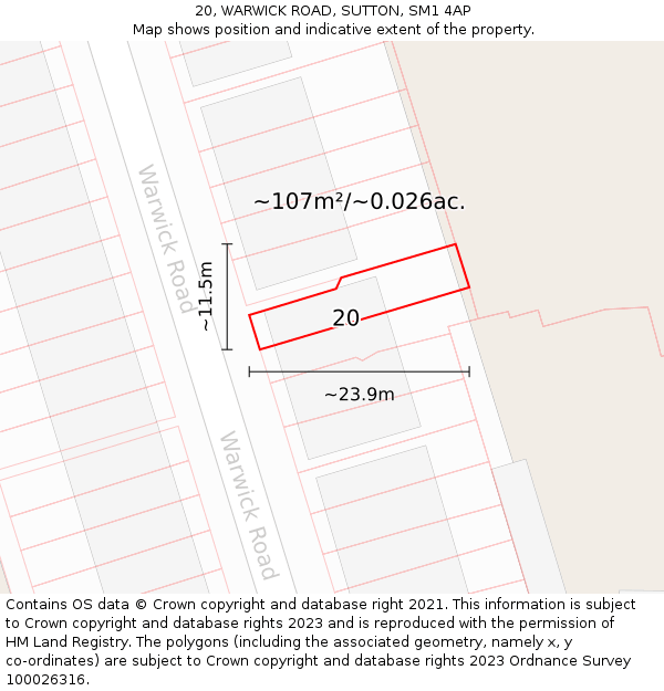 20, WARWICK ROAD, SUTTON, SM1 4AP: Plot and title map