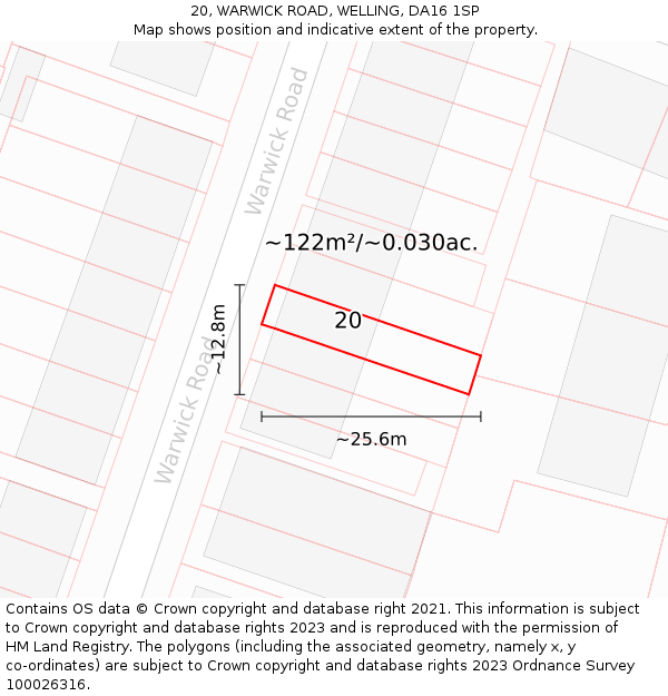 20, WARWICK ROAD, WELLING, DA16 1SP: Plot and title map