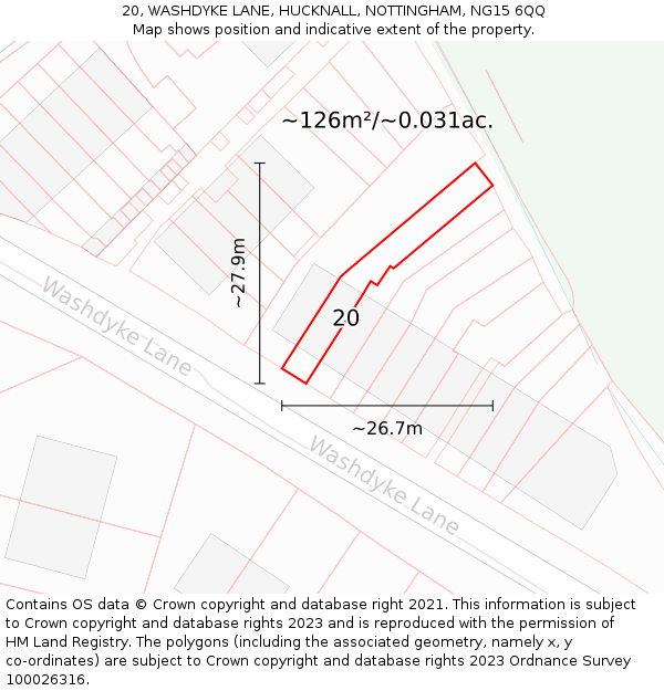 20, WASHDYKE LANE, HUCKNALL, NOTTINGHAM, NG15 6QQ: Plot and title map