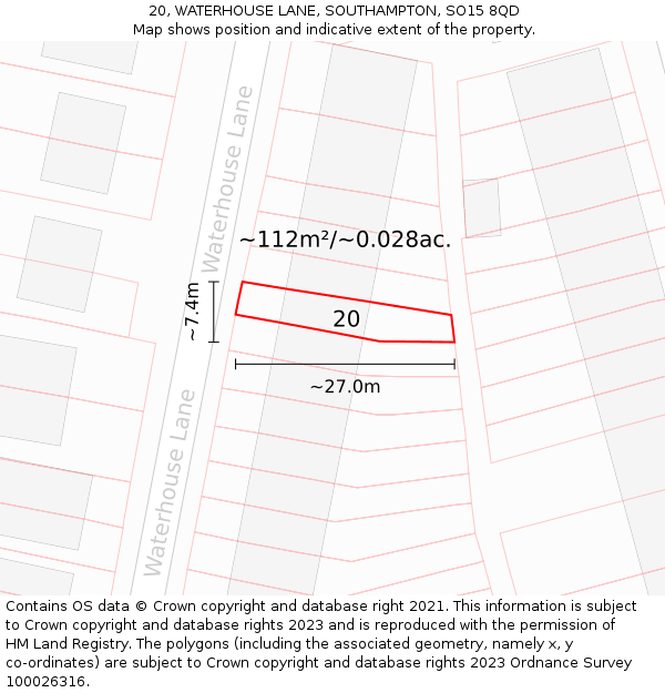 20, WATERHOUSE LANE, SOUTHAMPTON, SO15 8QD: Plot and title map