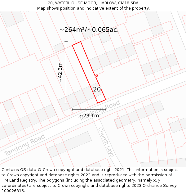 20, WATERHOUSE MOOR, HARLOW, CM18 6BA: Plot and title map