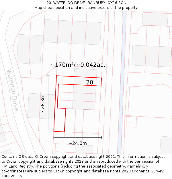 20, WATERLOO DRIVE, BANBURY, OX16 3QN: Plot and title map