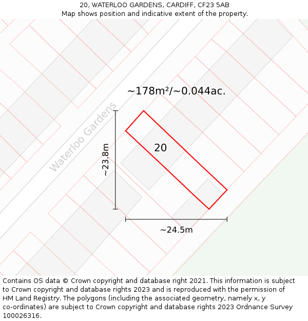 20, WATERLOO GARDENS, CARDIFF, CF23 5AB: Plot and title map