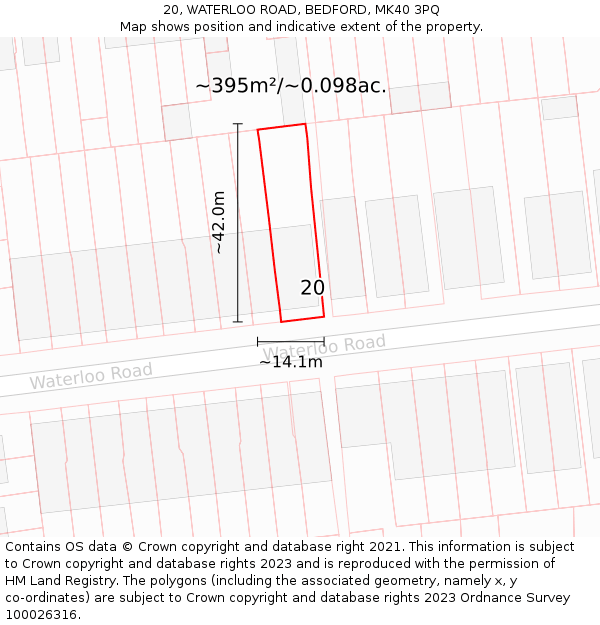 20, WATERLOO ROAD, BEDFORD, MK40 3PQ: Plot and title map