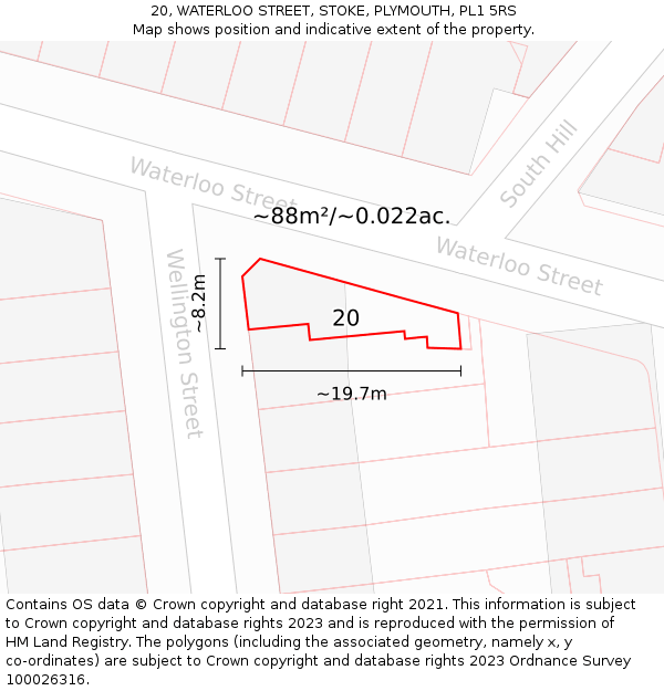 20, WATERLOO STREET, STOKE, PLYMOUTH, PL1 5RS: Plot and title map