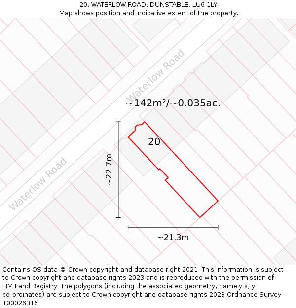 20, WATERLOW ROAD, DUNSTABLE, LU6 1LY: Plot and title map