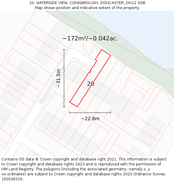 20, WATERSIDE VIEW, CONISBROUGH, DONCASTER, DN12 3GB: Plot and title map