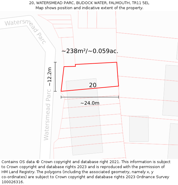20, WATERSMEAD PARC, BUDOCK WATER, FALMOUTH, TR11 5EL: Plot and title map