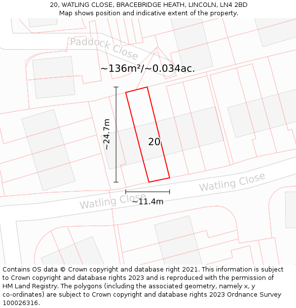 20, WATLING CLOSE, BRACEBRIDGE HEATH, LINCOLN, LN4 2BD: Plot and title map