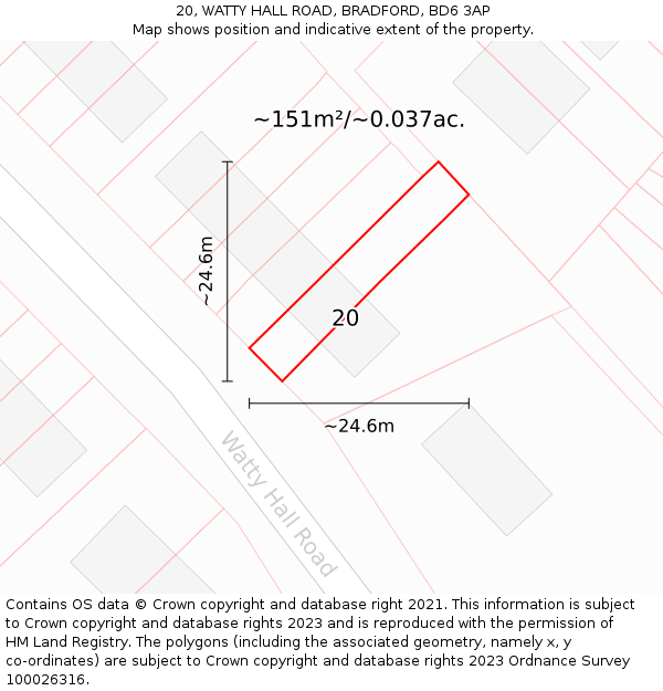 20, WATTY HALL ROAD, BRADFORD, BD6 3AP: Plot and title map