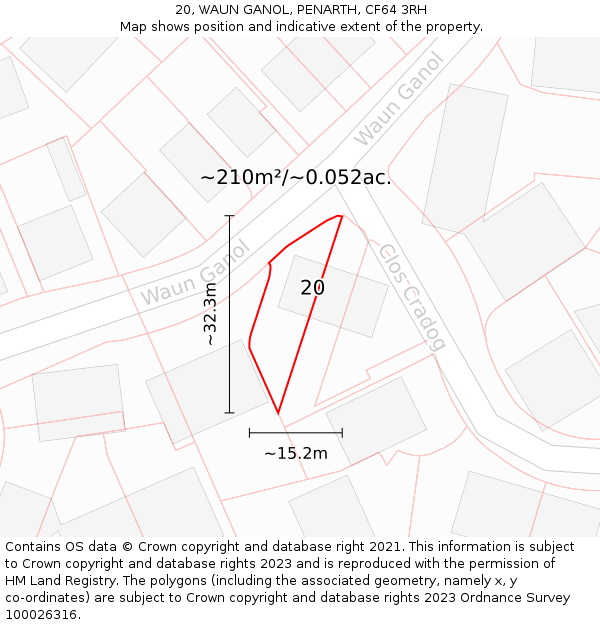 20, WAUN GANOL, PENARTH, CF64 3RH: Plot and title map