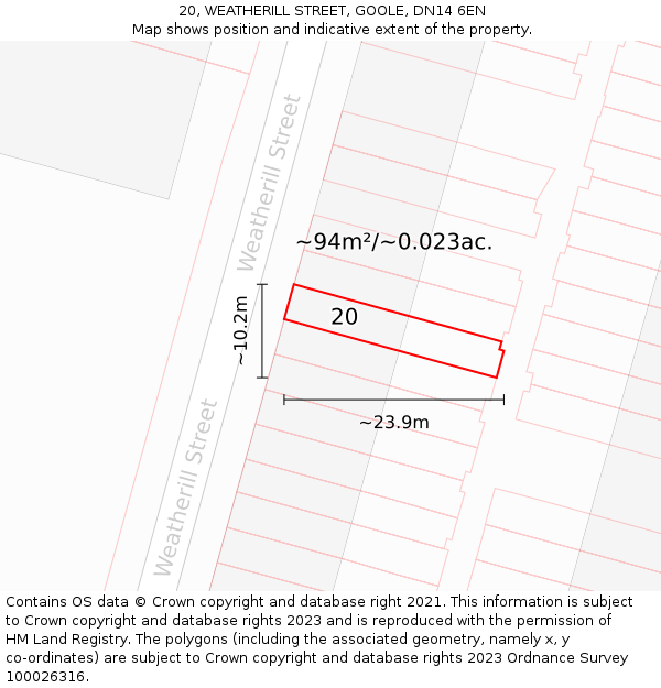 20, WEATHERILL STREET, GOOLE, DN14 6EN: Plot and title map