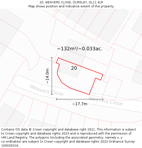 20, WEAVERS CLOSE, DURSLEY, GL11 4LR: Plot and title map