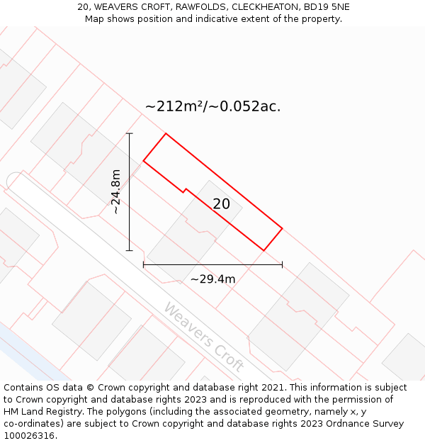 20, WEAVERS CROFT, RAWFOLDS, CLECKHEATON, BD19 5NE: Plot and title map