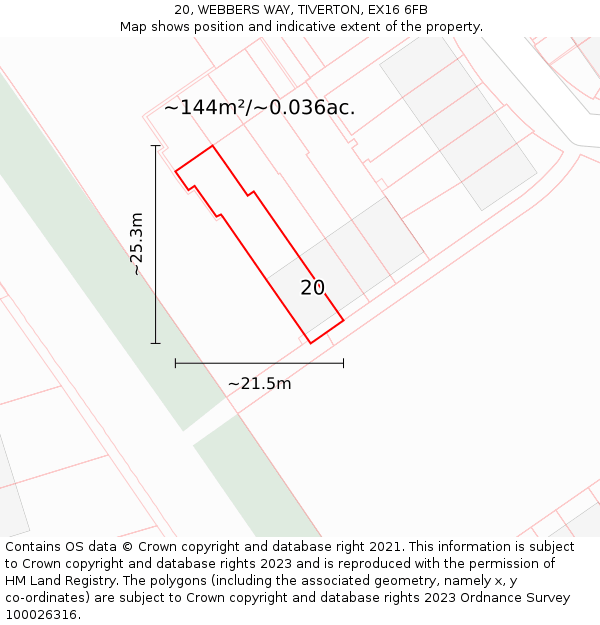20, WEBBERS WAY, TIVERTON, EX16 6FB: Plot and title map