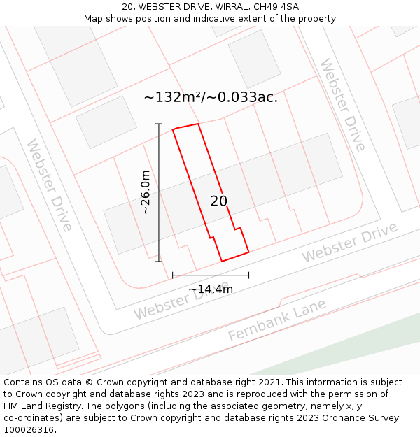 20, WEBSTER DRIVE, WIRRAL, CH49 4SA: Plot and title map