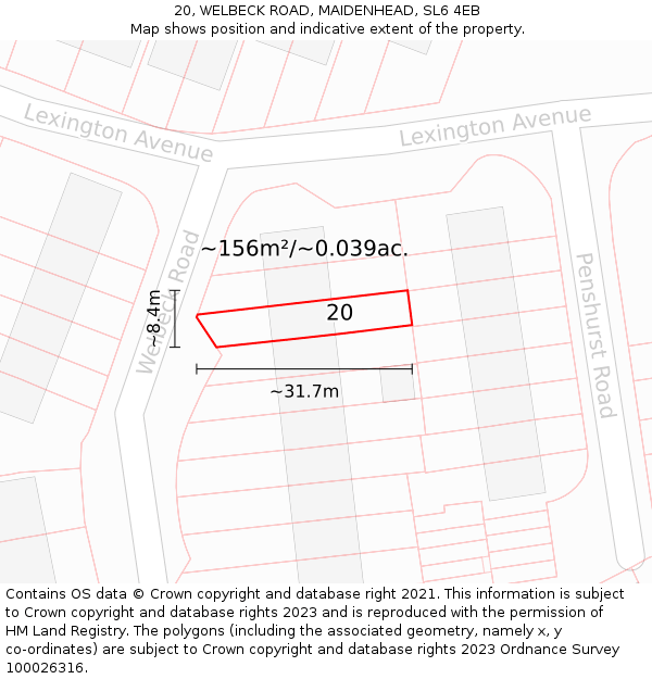 20, WELBECK ROAD, MAIDENHEAD, SL6 4EB: Plot and title map